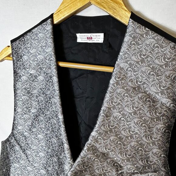 Carrot & Gibbs Men's Silver Gray 100% Silk Paisley Hand-Crafted Suit Vest Sz 42 - Picture 3 of 14